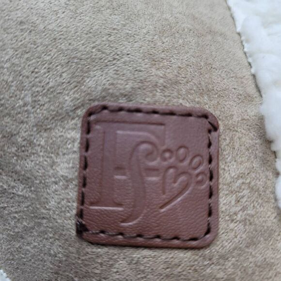 Friends Forever Faux Tan Suede & Cream Sheerling Dog Jacket- Size M - Picture 2 of 8